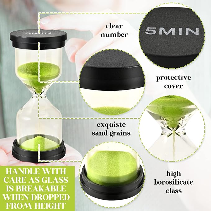 Sand Timer for Kids 6 Pack Colorful Hourglass 1min 2mins 5mins 10mins 15mins 30mins Sand Clock Timer for Classroom, Games and Kids Room