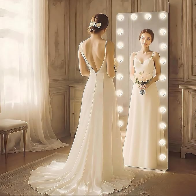 66x22 Hollywood Full Length Mirror with Light, 22 Dimmable Bulbs & 3 Color Smart Touch Control, Distortion Free, Tempered Glass & Shatter Proof Film, Safe Full Body Mirrors with Stand