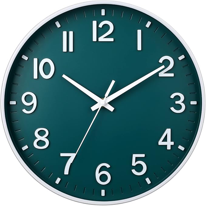 HZDHCLH Green Wall Clocks Battery Operated,12 inch Silent Non Ticking Modern Wall Clock for Living Room Bedroom Kitchen Office Classroom Decor