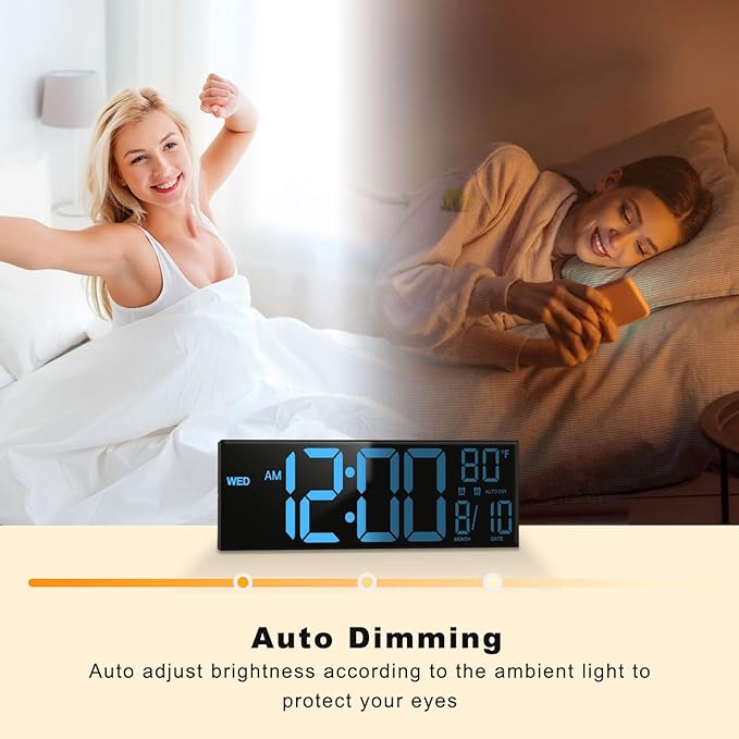 JALL 16" Large Digital Wall Mount Clock, Count Down Timer, Alarm, Big LED, 8 RGB Color, DST, Temperature for Living Room Classroom Desk, Xmas, Birthday Gift for Senior Mom Dad (Black, 16 inches)