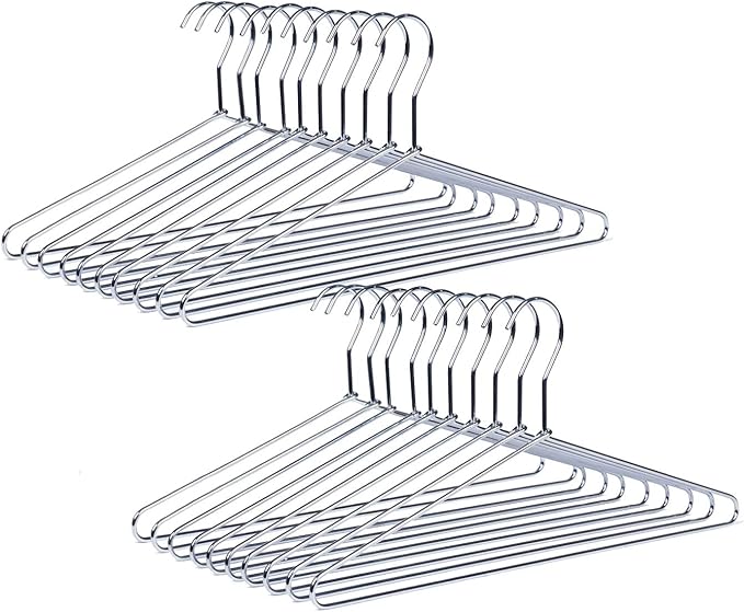 Amber Home 30 Pack Heavy Duty Metal Shirt Coat Hangers, Stainless Steel Clothes Hanger with Polished Chrome, 17 Inch Silver Metal Wire Hanger