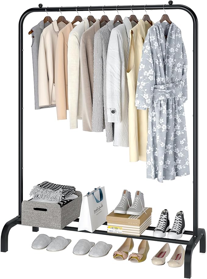 MOYIPIN Metal Clothing Rack, Single Rod Portable Garment Rack for Hanging clothes, Cloths Rack for Bedroom, Balcony 43.31inch, Black