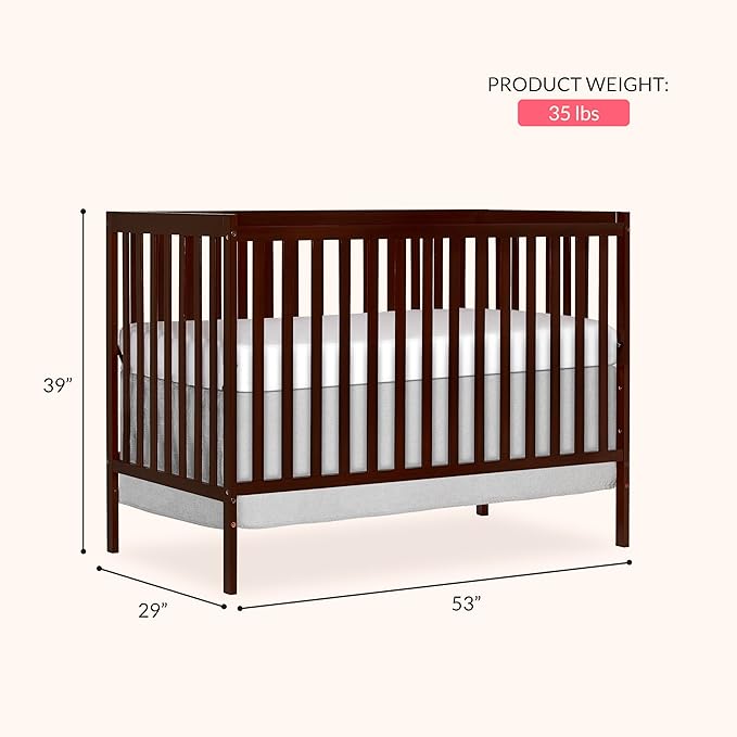 Dream On Me Synergy 5-in-1 Convertible Full-Size Baby Crib with Toddler, Day & Full Bed Conversion in Espresso, GreenGuard Gold & JPMA, 3 Mattress Heights, Sustainable Pinewood