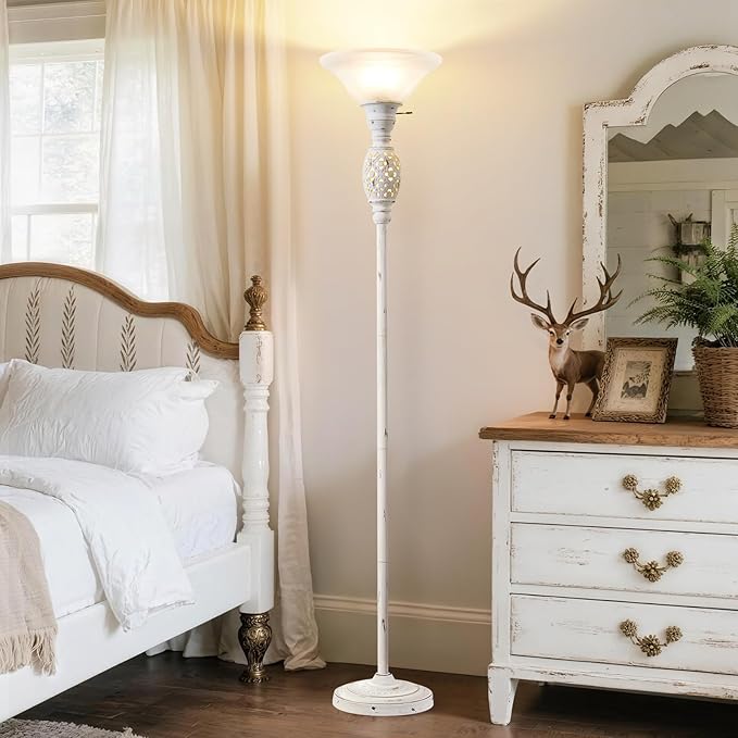 70" Floor Lamps for Living Room with Nightlight, Torchiere Floor Lamps Standing Lamp with Glass Shade, Vintage Floor Lamp with Rotary Switch,Tall Lamps for Home, Bedroom, Office, Corner,Bulb Included