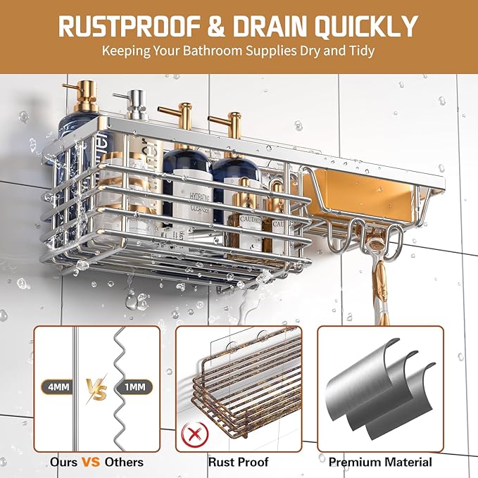 Shower Caddy, 3 Pack Large Capacity Bathroom Organizers and Storage, No Drilling Adhesive Rustproof Shelves with Soap Holder, Home Decor, Silver