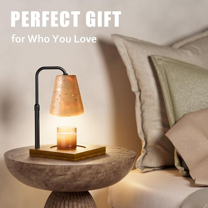 Candle Warmer Lamp with Timer, Adjustable Height Dimmable Candle Lamp for Bedroom, Wax Warmer for Scented Candles with Marble, 2 Bulbs House Warming Gift for Mom (Slant)