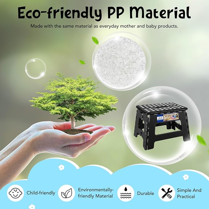 ACKO Folding Step Stool 9 Inch 300 lb Capacity, Plastic Foldable Step Stools for Kids and Adults, Folding Stools Suitable for Kitchen, Stepping Stool with Handle Black 1PC