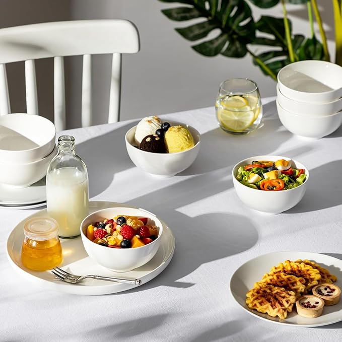 MALACASA Small White Ceramic Bowls Set of 8, 14 OZ Compact Dessert Bowls Rice Bowls Set, Ceramic Bowl for Ice Cream, Soup, Cereal, Side Dishes, Dishwasher & Microwave Safe