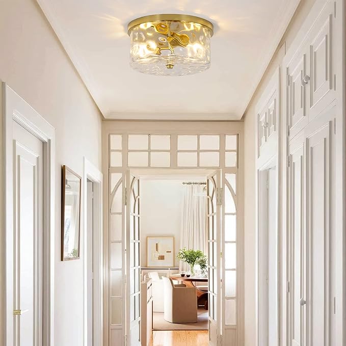 2-Light Flush Mount Ceiling Light Farmhouse Kitchen Island Ceiling Light with Bubble Glass Close to Ceiling Light Fixture for Living Room Bedroom Foyer Hallway