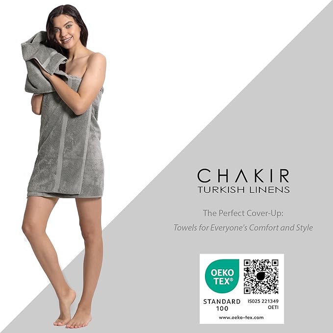Chakir Turkish Linens | Hotel & Spa Quality 100% Cotton Premium Turkish Towels | Soft & Absorbent (Personalized 3-Piece Towel Set, Gray)