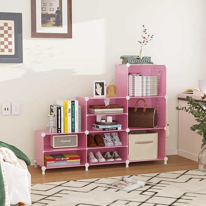 AWTATOS Closet Organizer 6 Cube Storage Shelves Portable Closet Clothes Organizers and Storage Stackable Cubby Shelving for Closet Bedroom Living Room Pink