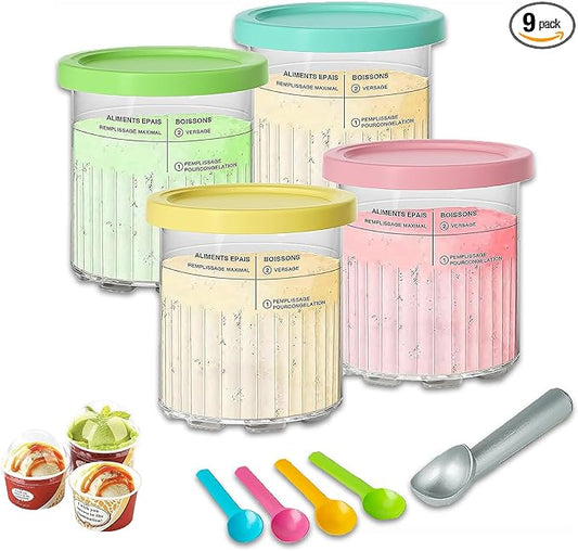 4 Pack Ninja Creami Containers and Lids for, 16oz Creami Containers Compatible with NC299, NC300, NC301 Series Ninja Ice Cream Maker new, Replacement Cups Jars with Colorful Spoons & Scoop, BPA Free