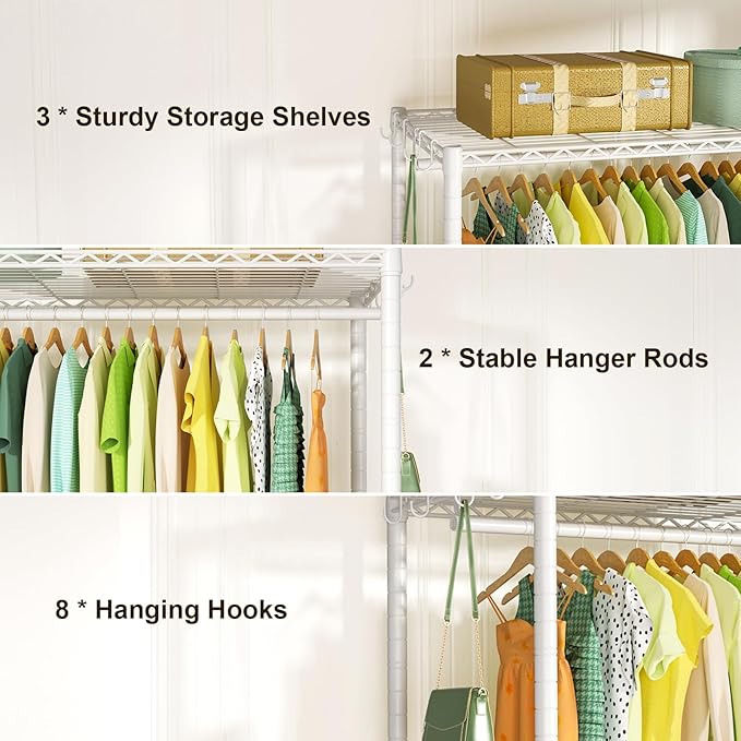 FUTASSI P3 Plus Rolling Clothes Rack, Clothing Racks for Hanging Clothes, Heavy Duty Garment Rack with Wheels, Freestanding Portable Closet Rack 45" W x 14" D x 78.5" H, Max Load 480 LBS, White