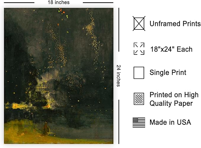 Poster Master Vintage Nocturne in Black and Gold Painting Poster - Retro The Falling Rocket Print - Abstract Art - Moody Art - Landscape Art - Office or Living Room Decor, 18x24 Unframed Wall Art