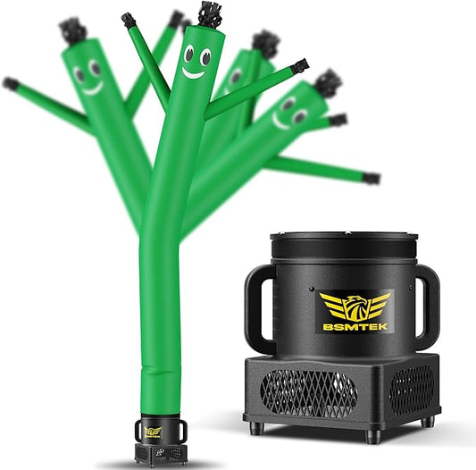 7FT Air Inflatable Waving Tube Man Set with Blower & Wheel, Air Puppet Dance Artist for Mall Opening, Amusement Park, Outdoor Decoration，Green
