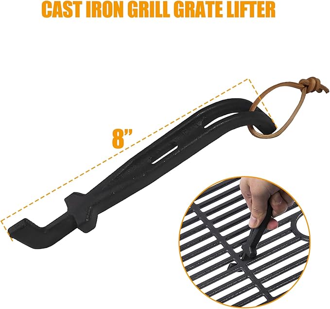 Ash Removal Pan and Ash Tool Poker for Big Green Egg, Kamado Joe, Pit Boss, Louisiana, Grill Dome, Vision Grills, Char-Griller Kamado/Ceramic Grill, w/Universal Cast Iron Cooking Grate Lifter