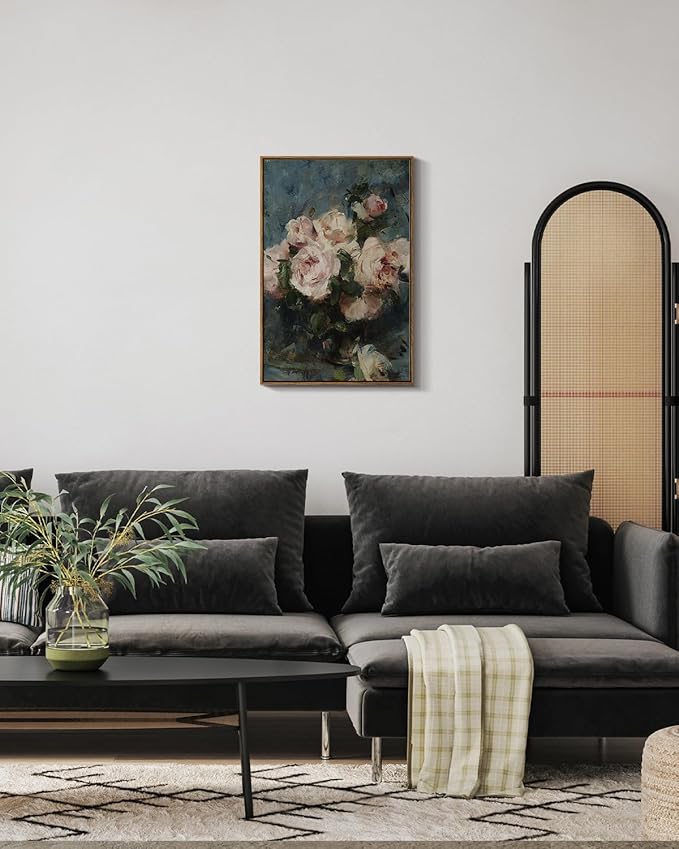InSimSea Framed Wall Art for Living Room Flower Wall Art Aesthetic Home Decor Roses Vintage Botanical Prints Floral Paintings Canvas Wall Decor Large Canvas Prints for Bedroom Office 20x30in