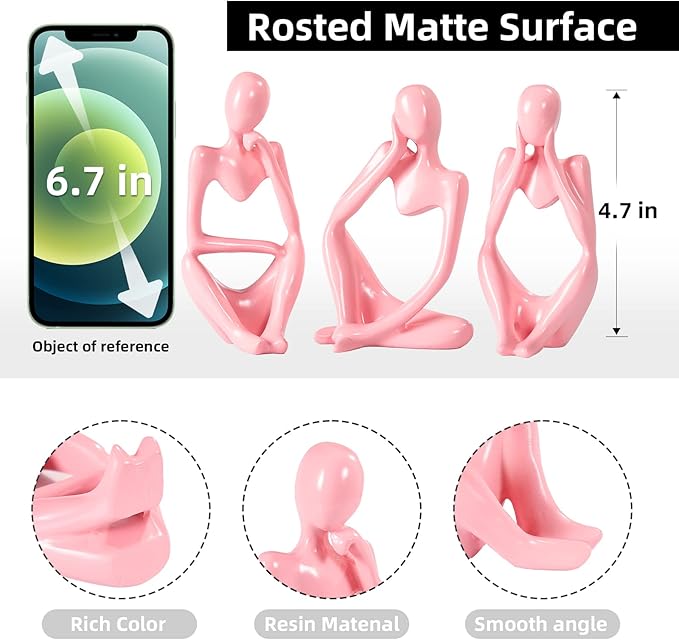 Thinker Statue Gold Decor Abstract Art Sculpture, Golden Resin Collectible Figurines for Home Living Room Office Shelf Decoration,Great Gifts Ideas (Pink)