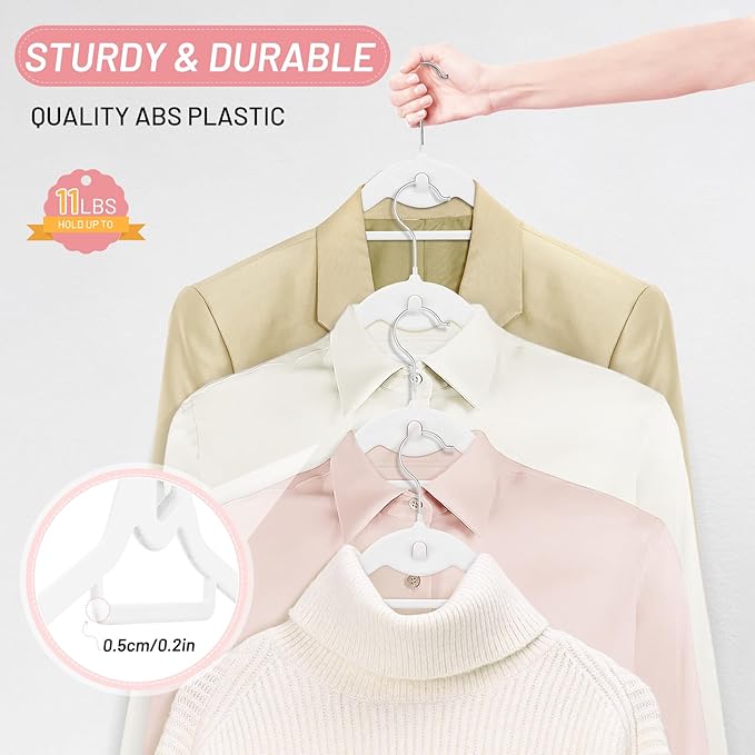 Velvet Hangers 30 Pack, STOPKLAS White Clothes Hangers Non Slip Felt Hangers with 360° Swivel Hook, Thin Hangers Space Saving, Heavy Duty Closet Hangers for Clothes, Coats, Suits, Dress, Pants