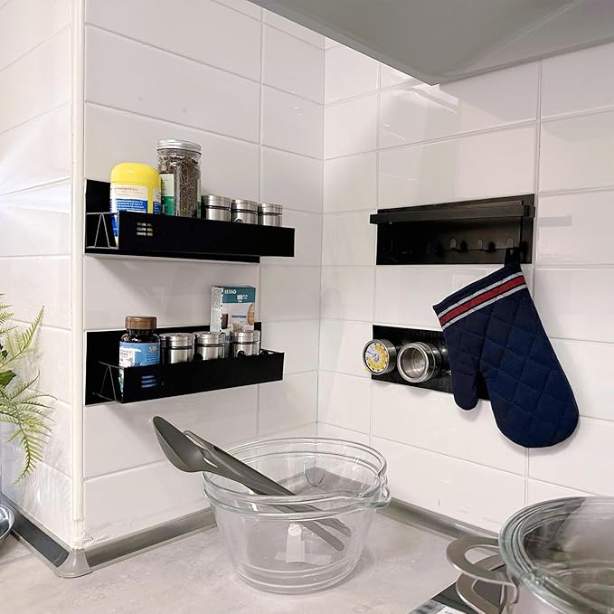 3 Pack Magnetic Spice Racks, Wall-mounted Kitchen Storage Shelves,Organizer for Kitchen Storage.