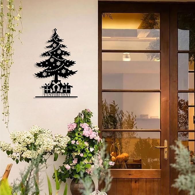 Personalized Christmas Tree Metal Sign, Custom Signs Outdoor Metal Wall Decor, Merry Christmas Tree Signs Wall Decoration for Home Living Room, Bedroom, Office, Garden, Porch