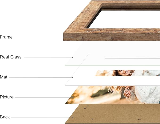 8x12 Picture Frame Set of 4 with High Definition Real Glass, Display 6x8 Pictures with Mat or 8 x 12 Without Mat, Rustic Brown Photo Frames for Tabletop and Wall Mounting