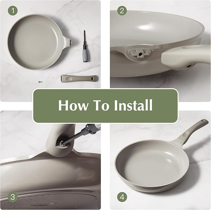 Redchef Non Stick Frying Pans, Ceramic Pan, Non-toxic Healty Skillet Omelet Pan with Heat-Resistant Handle, PFOA & PFAS Free, Compatible with All Stovetops, Dishwasher Safe, Even Heating, Gray, 11"