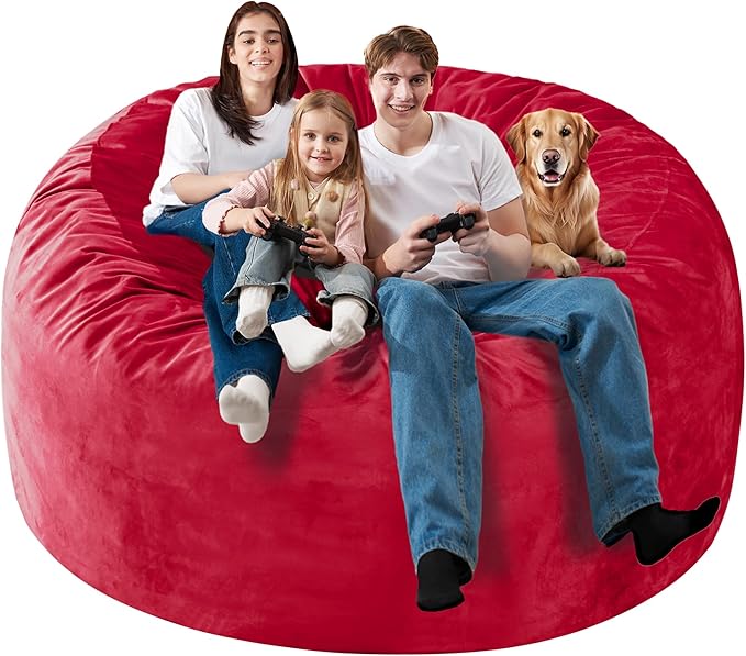 Homguava 6FT Bean Bag Chair Giant BeanBag with Memory Foam Filled, Large Bean Bag Chairs for Adults, Adult Bean Bag Chair with Dutch Velvet Cover for Living Room Bedroom-Red