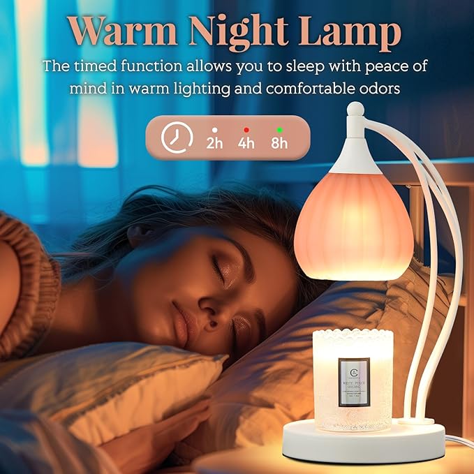 Candle Warmer Lamp, Electric Candle Warmer Lamp with Timer, Dimmable Candle Lamp with 2 Bulbs, Wax Melts Warmer for Scented Jar Candles, Home Decor Room Decor, House Warming Gifts Light Pink