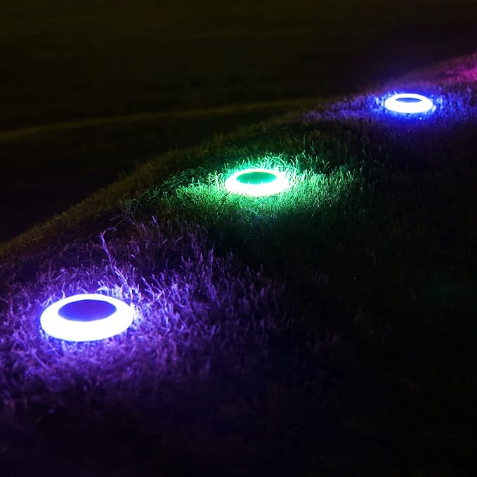 4 Pack 20 Lumens Colorful Solar Ground Lights,Pool Lights Solar Powered with Colorful & White LEDs for Pool Area, Ground, Pathway, Yard, Patio, Lawn and Garden