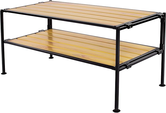 Seville Classics Sturdy Freestanding Storage Shelf for Bedroom, Closet, Entryway, Dorm Room Organizer Stackable Durable Metal Shoe Rack Countryside Aspen Slat, 2-Tier