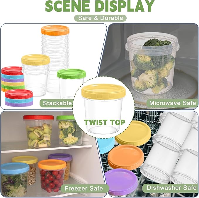 32 oz Plastic Containers with Lids, 6 Pack Stackable Freezer Soup Container, Reusable Clear Food Storage Meal Prep Containers for Snack Fruit, Microwave & Dishwasher Safe, with Pen & Brush