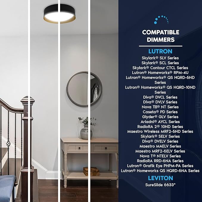 LUXRITE 17-Inch LED Flush Mount Ceiling Light, 5CCT Selectable 2700K–5000K, 2420 Lumens, 34W, CRI 90, Dimmable, Damp Rated, Decorative Flush Mount with Interchangeable Canopy - Black & Gold Finish