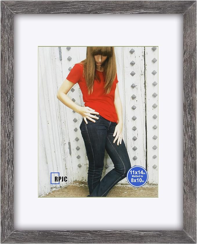RPJC 11x14 inch Picture Frame Made of Solid Wood and High Definition Glass Display Pictures 8x10 with Mat or 11x14 Without Mat for Wall Mounting Photo Frame Driftwood Finish