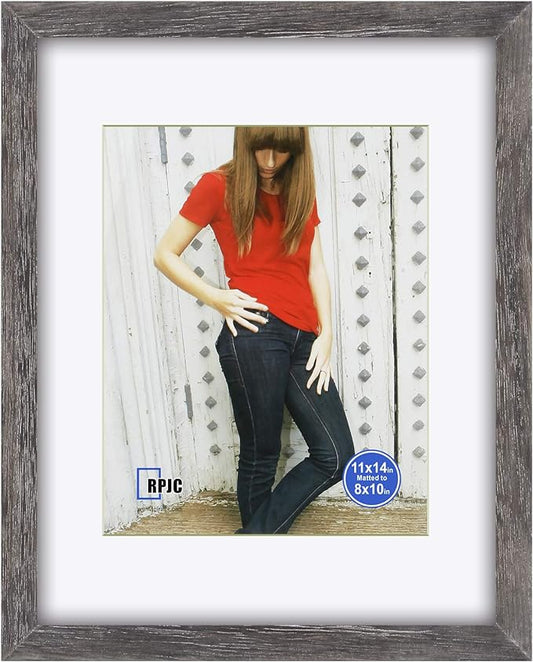 RPJC 11x14 inch Picture Frame Made of Solid Wood and High Definition Glass Display Pictures 8x10 with Mat or 11x14 Without Mat for Wall Mounting Photo Frame Driftwood Finish