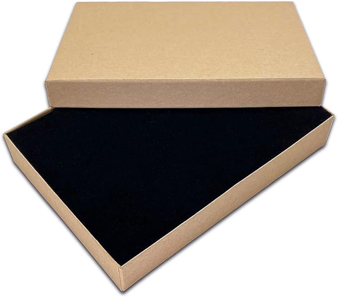 TheDisplayGuys - 12-Pack Cardboard Kraft Paper Jewelry Gift Boxes w. Velvet Padding - Earrings/Ring/Necklace - Kraft Brown - #53 (5.4" x 3.9" x 1.0")