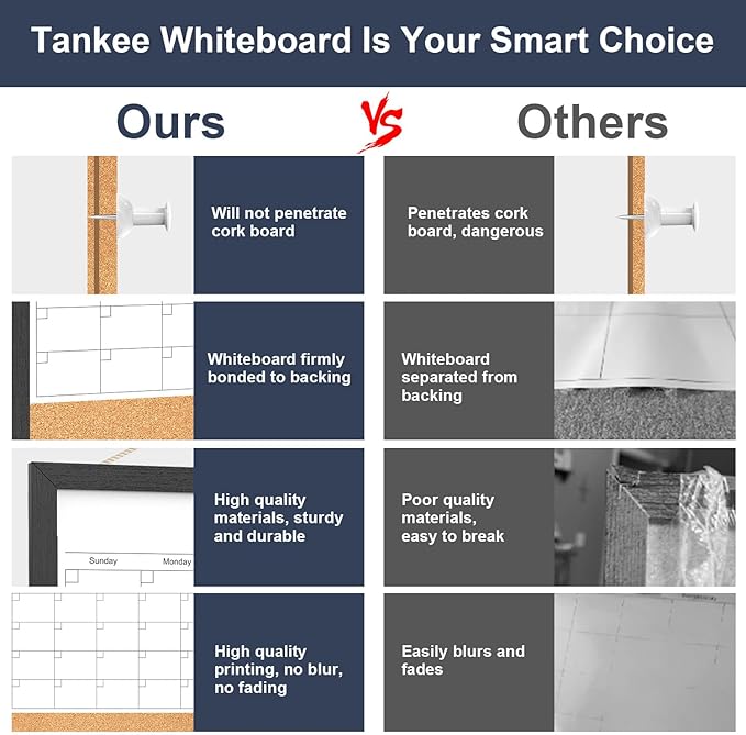 Dry Erase Calendar for Wall, 18x24 Inches Calendar Whiteboard for Wall, Magnetic Monthly White Board Corkboard with Wood Framed, Hanging Dry Erase Board for Kitchen Home Office School Planner