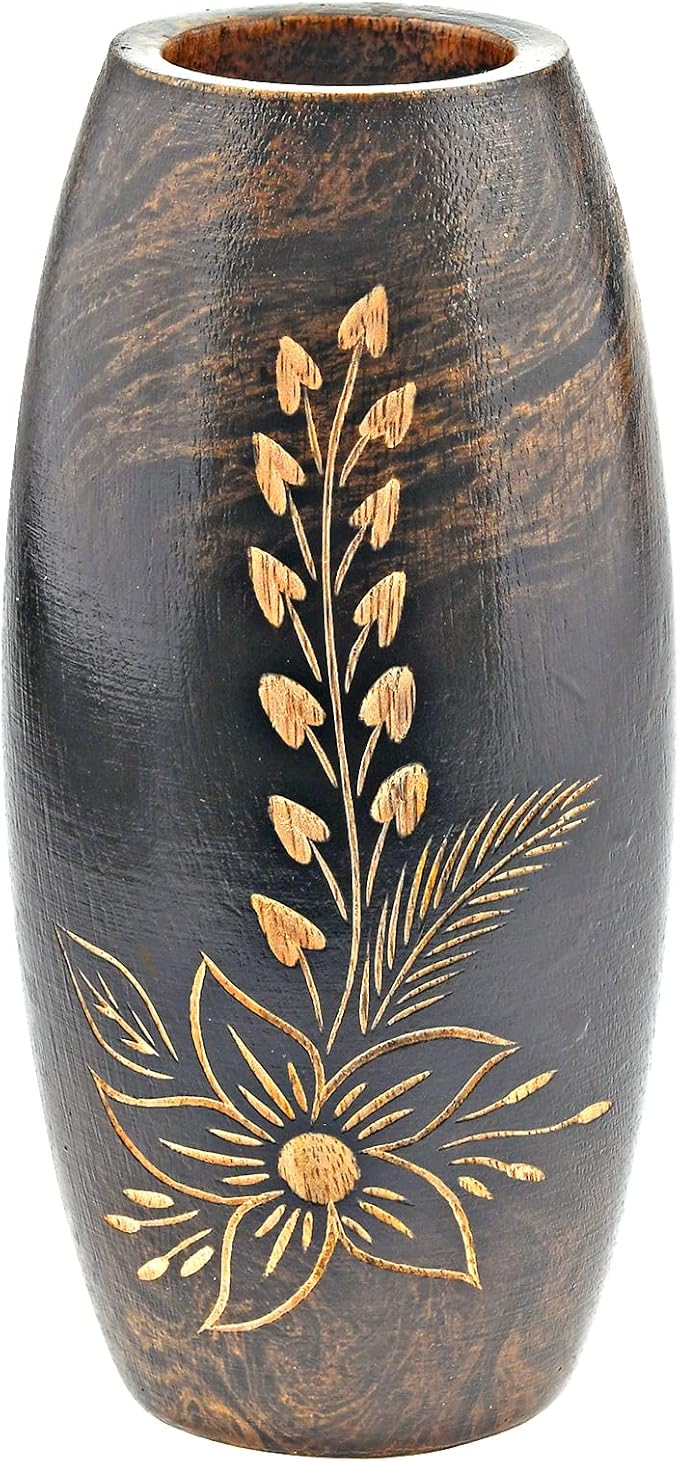AeraVida Majestic Flower Garden Brown Mango Tree Wood Flower Vase | Dark Brown Wooden Vase for Living Room | Decorative Vase Gifts