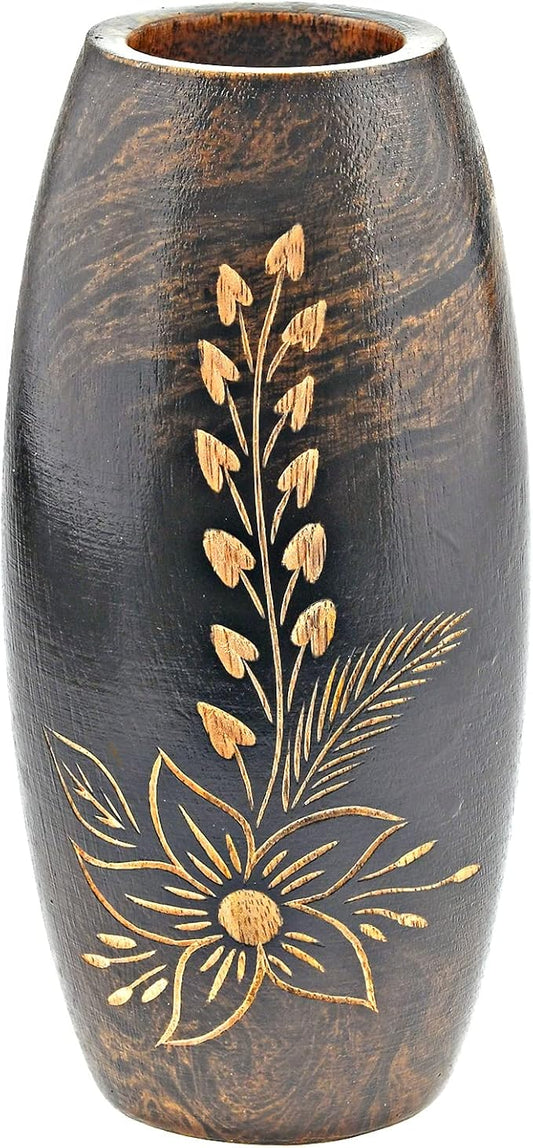 AeraVida Majestic Flower Garden Brown Mango Tree Wood Flower Vase | Dark Brown Wooden Vase for Living Room | Decorative Vase Gifts