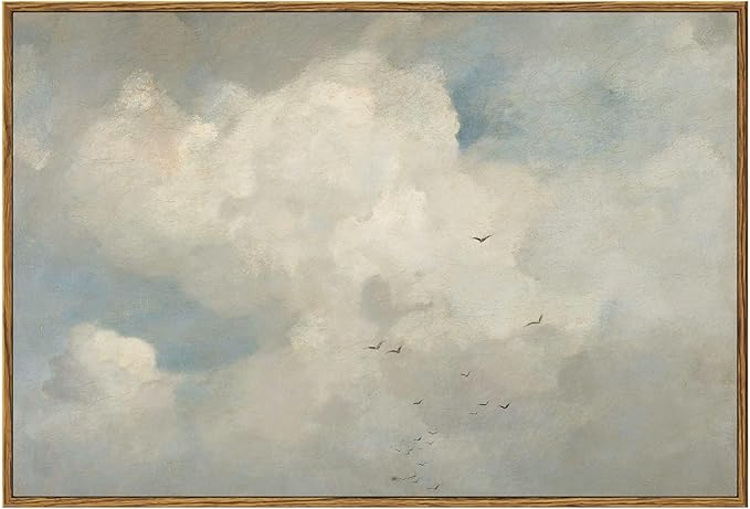 InSimSea Framed Canvas Wall Art Vintage Decor, Home Decor Classical Oil Paintings Sky Cloud Prints, Vintage Landscape Large Wall Art for Living Room Bedroom Bathroom Home Office Decor, 16"x24"