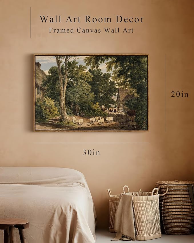 InSimSea Framed Canvas Wall Art Vintage Decor, Room Decor Classical Countryside Landscape Farmhouse Watercolor Painting, Large Wall Art for Living Room Badroom Bathroom, 20"x30"