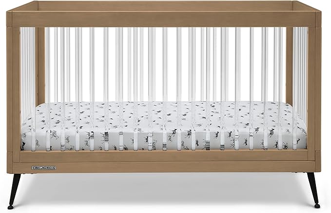 Delta Children Sloane 7-Piece Baby Nursery Furniture SetIncludes: Convertible Crib, Dresser, Changing Top, Crib Mattress, Fitted Sheets, Toddler Guardrail & Changing Pad, Acorn w/Matte Black