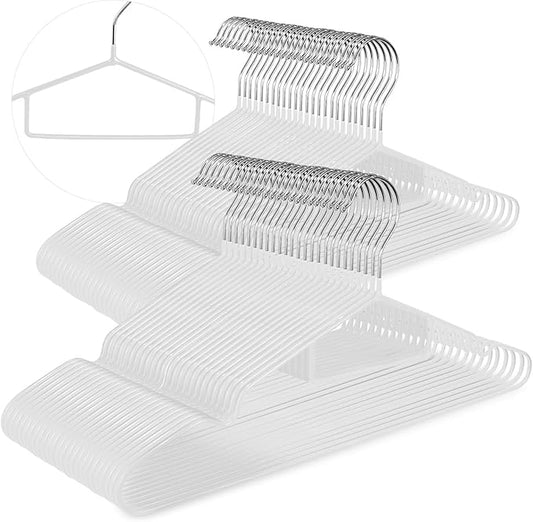 Clothes Hangers, 50Pack Black Metal Hangers with Tie Bar,Non-Slip Heavy Duty Hanger with Shoulder Notches for Dress and Camisole,15.7'W Shirt Hanger（White）