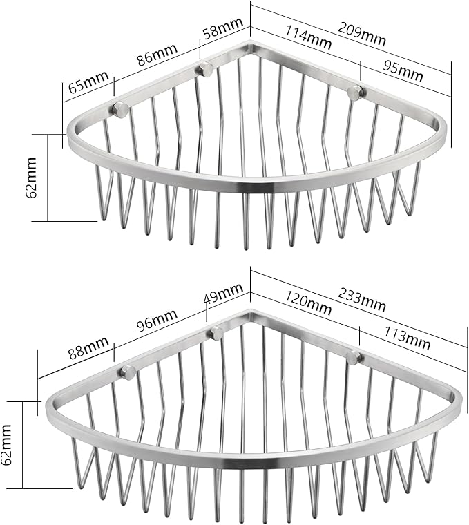 Corner Shower Caddy Basket - Stainless Steel Bathroom Shower Shelf/Organizer for Shower Storage - Sturdy Wall Corner Rack - Silver set of 2