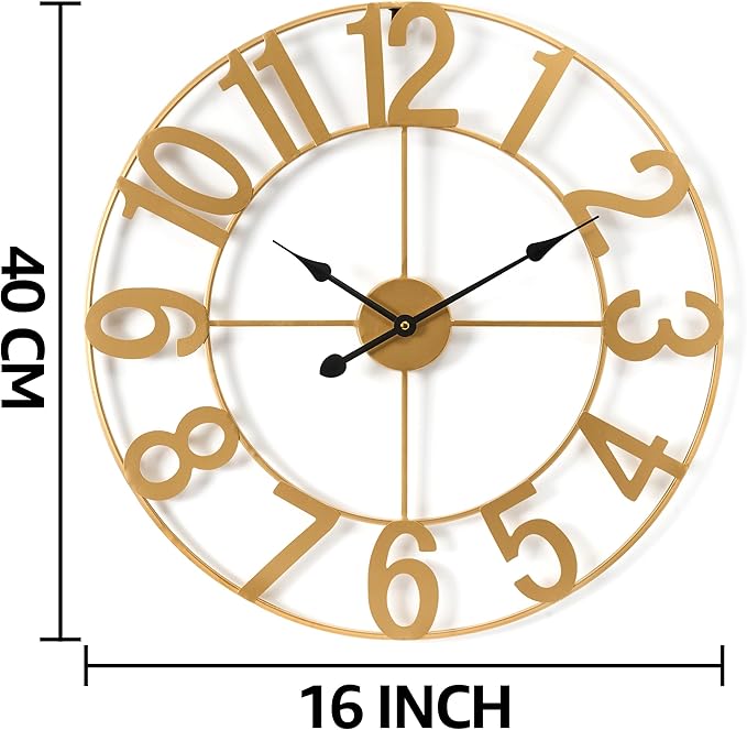 Sorbus Gold Metal Wall Clock - 16 inch Decorative Analog Wall Clock for Living Room, Kitchen - Battery Operated