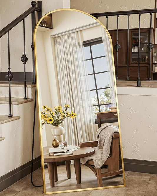 Suidia Full Length Mirror, 58"x19" Floor Standing Mirror Freestanding, Full Body Mirrors with Stand for Bedroom, Hanging Mounted for Living Room Cloakroom, Gold, Arched Style