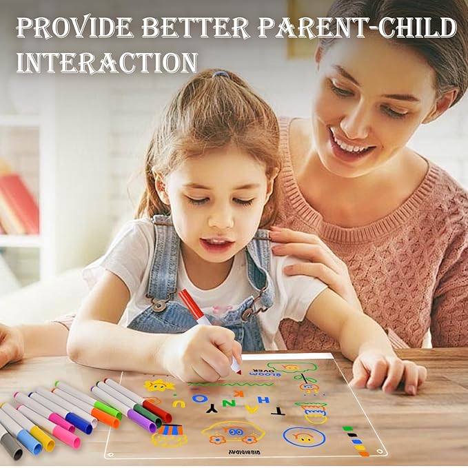 Acrylic Dry Erase Board with LED Light -11.8"x8.5" Clear Glowing Memo,Brightness Level Adjustment,12 Color Markers, Ideal for Office/Home/Kids (Standard Edition)