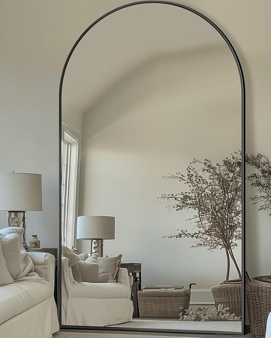Antok Full Length Mirror, 81"x41" Floor Mirror with Stand, Hanging Mounted Mirrors for Bedroom, Living Room, Cloakroom, Dining Room, Black, Arched
