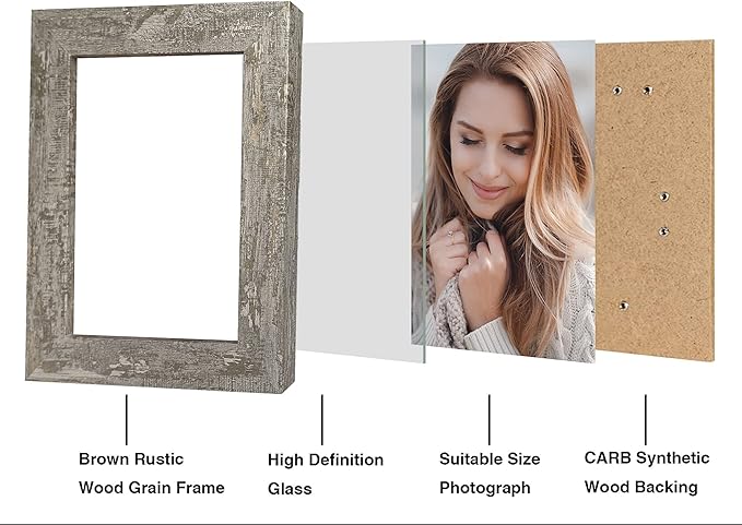 8x10 Picture Frame Set of 4, High Definition Glass Distressed Moss Green Frame, 8 x 10 Photo Frames for Tabletop Display and Wall Mounting