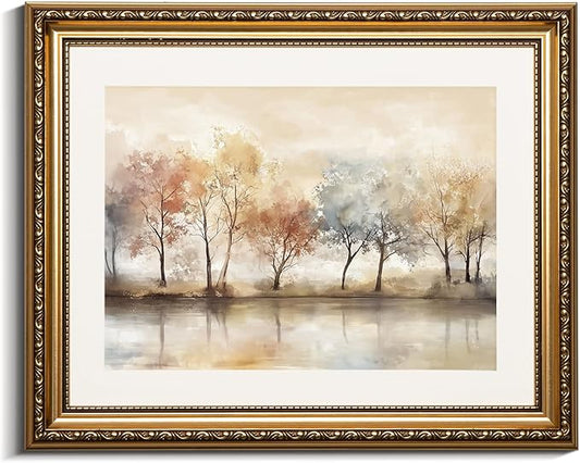 VIYYIEA Vintage Gold Framed Wall Art for Living Room, Colorful Tree Artwork Prints Decor, Watercolor Wall Decor, Gallery Picture Painting, for Bedroom Bathroom Kitchen 16L x 13W